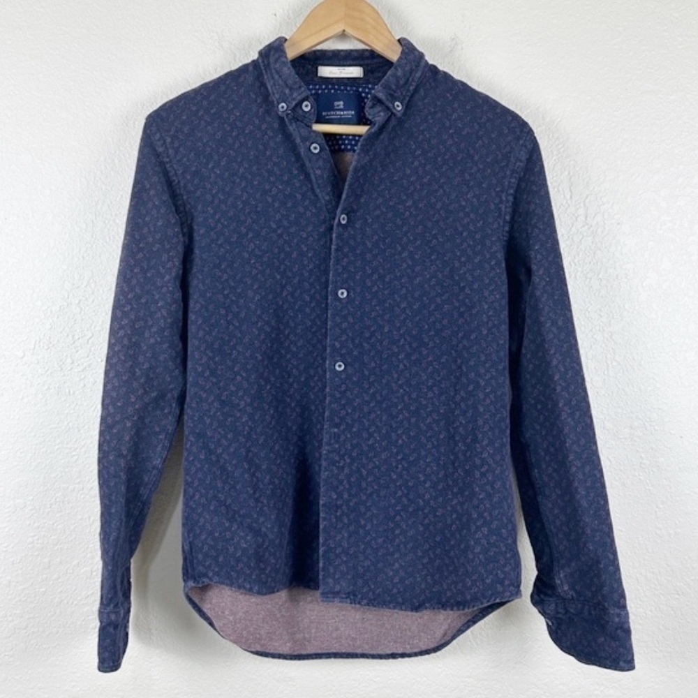 Scotch‎ & Soda Linen Blend Long Sleeve Printed Button Front Shirt Size Medium